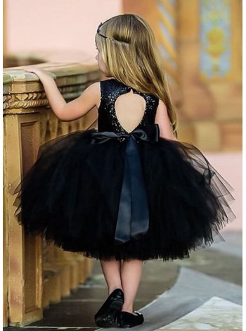 Вечернее черное платье для девочки из пайток и фатина